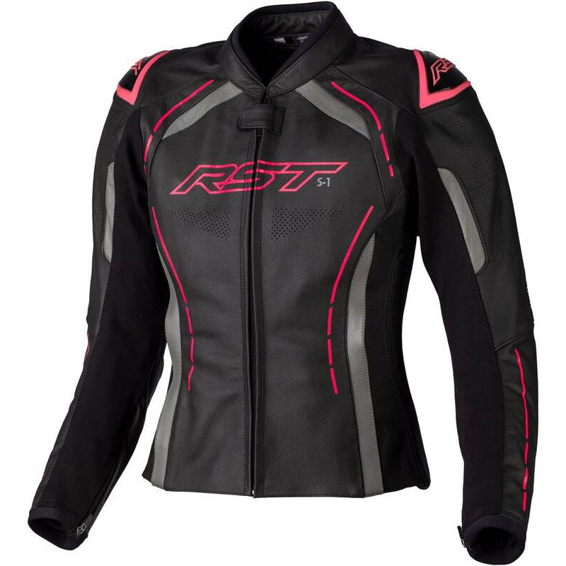 Veste femme RST S1 cuir - Noir-Rose